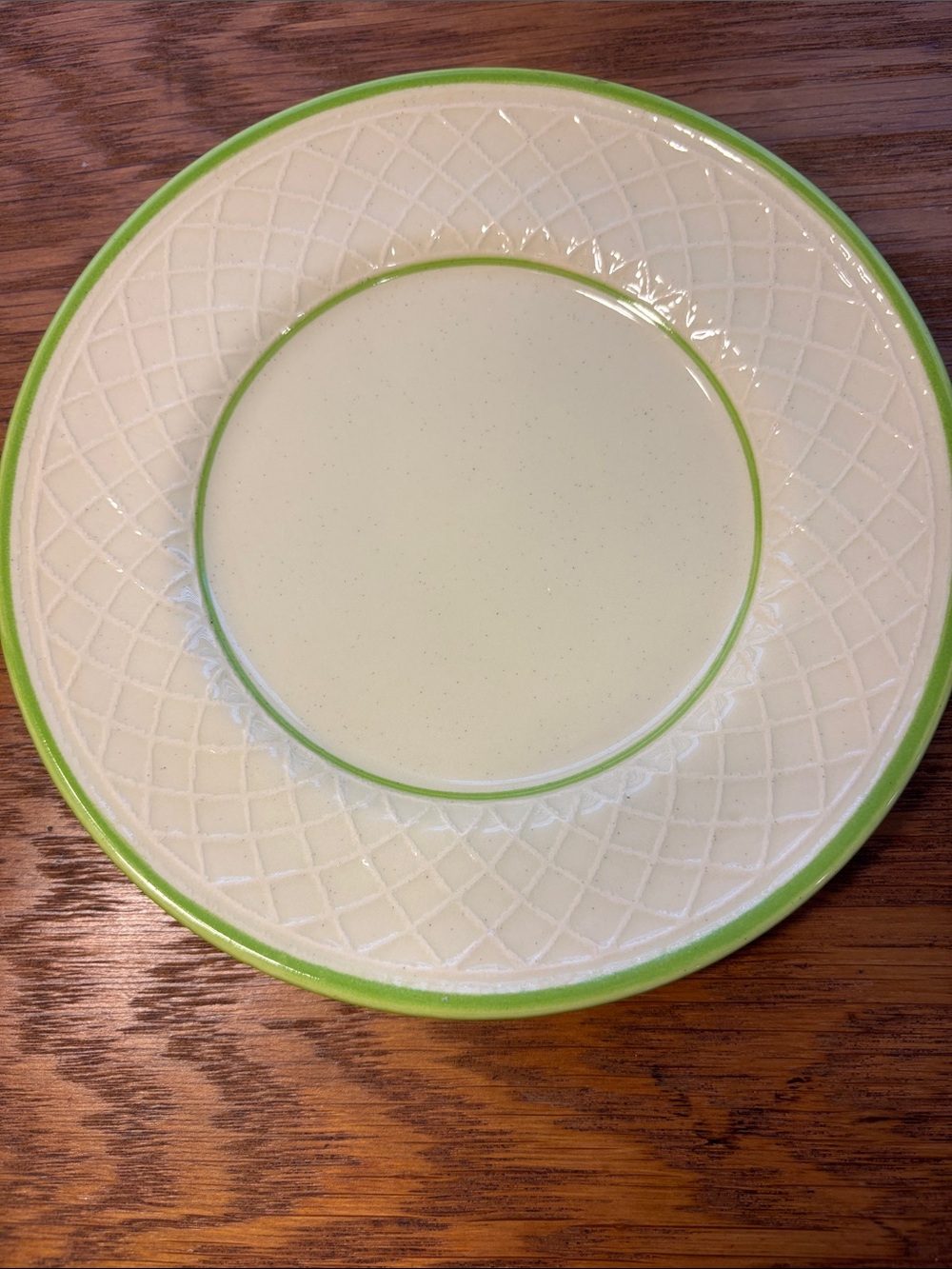 Franciscan Cream Ceramic Dinner Plate with Lime Green Trim